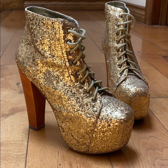 Jeffrey Campbell Lita in Gold Glitter Sz 6 - Picture 3 of 7